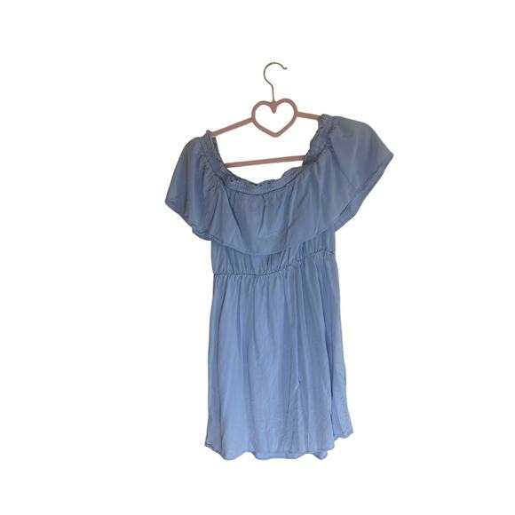Bardot Women's Off-Shoulder Ruffle Mini Dress US 6 Light Blue 100% Viscose - Picture 10 of 11